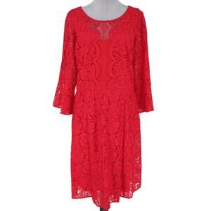 Lane Bryant Dress Plus Size 22W Red Lace Lined Zipper Bell Sleeve Party Cocktail